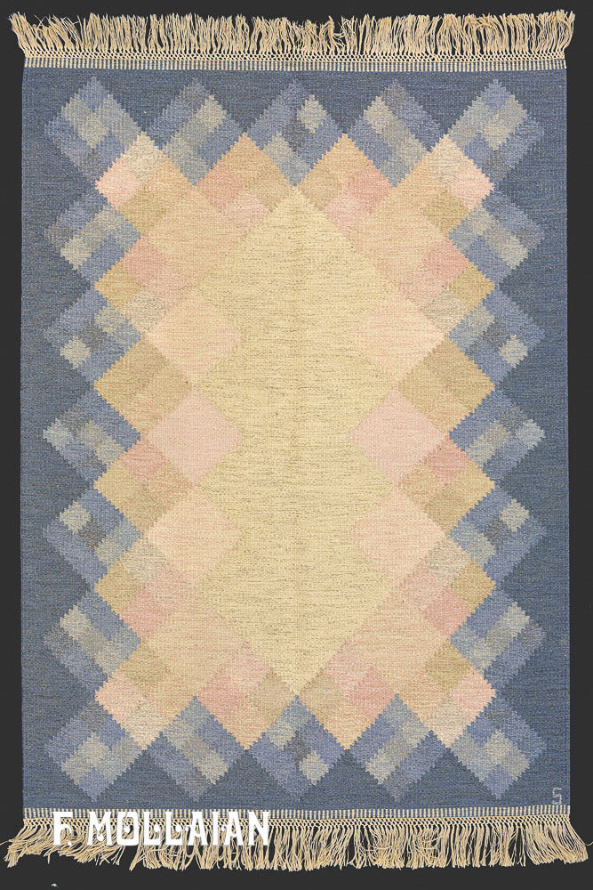 Semi Antique Swedish Signed Kilim n°:13189608